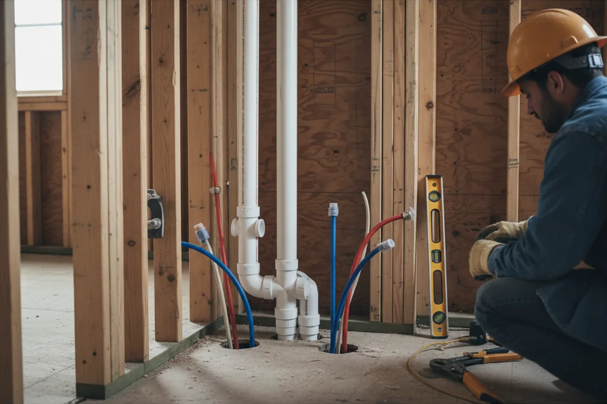 Drain and supply rough-in during Leak Detection in New Canaan